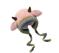 Chapeau à capuche en forme de cornes de mouton - Bonnet tricoté à capuche en forme d'animal | Personnage animal d'hiver avec protection d'oreille pour Noël ou anniversaire, rose