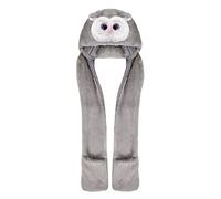 Chapeau à capuche mignon et adorable pour garçons et filles, chapeau d'hiver chaud en peluche pour enfants avec gants, moufles 3 en 1, robe de fête, cadeau surprise de Noël ou d'anniversaire, Chouette