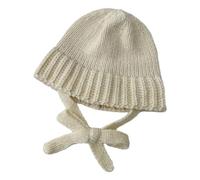 Chapeau à lacets en crochet pour femme douce fille InsStyle Bucket Cap Hiver Automne Street Snap Accessoire Chaud et Confortable Rabat d'oreille, blanc, Taille unique