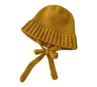 Chapeau à lacets en crochet pour femme douce fille InsStyle Bucket Cap Hiver Automne Street Snap Accessoire Chaud et Confortable Rabat d'oreille, jaune, Taille unique