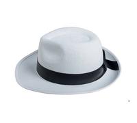 P'TIT CLOWN - 34761 - Chapeau Borsalino - Rayé Noir et Blanc - Gangster, Mafia, Al Capone - Accessoire de Déguisement - Pour Carnaval, Fêtes à Thèmes, Soirées Costumées, Cosplay - Adulte - Blanc