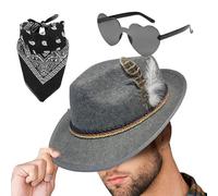 Chapeau Alpine Oktoberfest Chapeaux 1Set Fedora Oktoberfest Chapeau avec foulard Lunettes Non-tissé Chapeau de chasseur allemand Adulte Alpin Bavarois pour adultes Cosplay