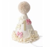 Chapeau Anniversaire 1 An Fille - Couronne Bébé Premier Anniversaire avec Pompon Doux, Dentelle et Nœuds, Chapeau de Fête Enfant pour Photo, Décoration 1 An, Cadeau Bébé Fille, Accessoire Shooting