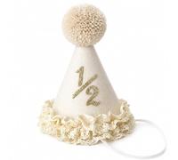 Chapeau anniversaire bébé 1/2, bonnet en feutre non tissé couleur crème avec pompon et volant dentelle, chapeau d'anniversaire de six mois pour séance gâteau smash, fête fille garçon, souvenir photo