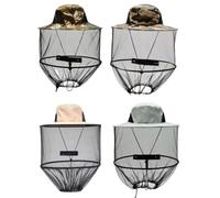 Chapeau anti-insectes pliable d'extérieur, avec filet et fermeture éclair pour boire, moustiquaire pour la pêche et le jardinage, 4 pièces