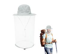 Chapeau anti-mouche, filet avec voile en maille, protection solaire, cache-cou respirant avec cordon de serrage, accessoires de pêche pour homme et femme, apiculteur, gris clair