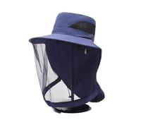 Chapeau anti-moustiques avec filet, Chapeau bob multicolore avec visière en filet cachée for la pêche(Dark Blue)