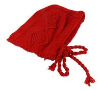 Chapeau au crochet pour femme avec nœud réglable Motif losange Tête de mort Pull chaud tout assorti Chapeau de ski d'hiver, Rouge, Taille unique