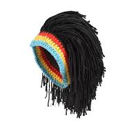 Chapeau avec Cheveux Attachés Bonnet en maille for homme avec perruque et dreadlocks, fait main, idéal for Noël Halloween