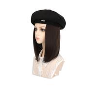 Chapeau avec Cheveux Attachés Bonnet perruque for femme, béret mi-long for cheveux raides avec ajustable et extension de