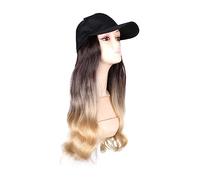 Chapeau avec Cheveux Attachés Casquette de baseball noire avec perruque longue ondulée en fibres synthétiques, ajustable
