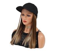 Chapeau avec Cheveux Attachés Perruque blonde lisse avec extensions de cheveux, ajustable, for femme, couleur marron ou noire, en fibres synthétiques, style casquette baseball