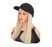 Chapeau avec Cheveux Attachés Perruque blonde lisse avec extensions de cheveux, ajustable, for femme, couleur marron ou noire, en fibres synthétiques, style casquette baseball