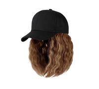 Chapeau avec Cheveux Attachés Perruque courte bouclée en cheveux synthétiques, bonnet de baseball ajustable, perruque noire naturelle, fibres naturelles