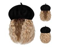 Chapeau avec Cheveux Attachés Perruque courte bouclée en cheveux synthétiques, bonnet de baseball ajustable, perruque noire naturelle, fibres naturelles