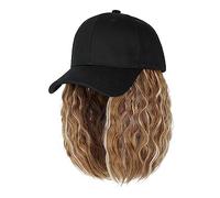 Chapeau avec Cheveux Attachés Perruque courte bouclée en cheveux synthétiques, bonnet de baseball ajustable, perruque noire naturelle, fibres naturelles