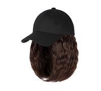 Chapeau avec Cheveux Attachés Perruque courte bouclée en cheveux synthétiques, bonnet de baseball ajustable, perruque noire naturelle, fibres naturelles