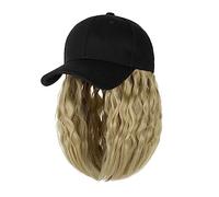 Chapeau avec Cheveux Attachés Perruque courte bouclée en cheveux synthétiques, bonnet de baseball ajustable, perruque noire naturelle, fibres naturelles