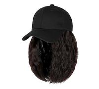 Chapeau avec Cheveux Attachés Perruque courte bouclée en cheveux synthétiques, bonnet de baseball ajustable, perruque noire naturelle, fibres naturelles