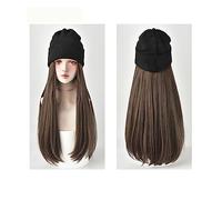 Chapeau avec Cheveux Attachés Perruque longue et lisse avec chapeau, cheveux synthétiques, noire, marron, rose, 61 cm (24 pouces), ajustable, idéale for les fêtes