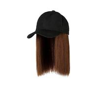 Chapeau avec Cheveux Attachés Perruque longue et lisse avec chapeau noir blanc for femme, perruque en cheveux synthétiques Naturally Connect, ajustable, style casquette de baseball
