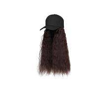 Chapeau avec Cheveux Attachés Perruque longue et lisse avec chapeau noir blanc for femme, perruque en cheveux synthétiques Naturally Connect, ajustable, style casquette de baseball