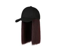 Chapeau avec Cheveux Attachés Perruque longue et lisse avec chapeau noir blanc for femme, perruque en cheveux synthétiques Naturally Connect, ajustable, style casquette de baseball