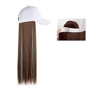 Chapeau avec Cheveux Attachés Perruque longue et lisse, style casquette de baseball synthétique, ajustable, for femmes