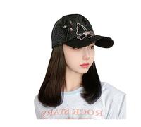 Chapeau avec Cheveux Attachés Perruque synthétique à cheveux longs, bonnet bobo, perruque noire