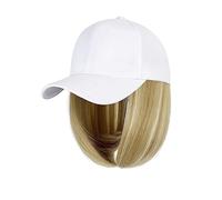 Chapeau avec Cheveux Attachés Perruque synthétique bob blanche/noire, bonnet de baseball ajustable, cheveux naturels, style, perruque courte ondulée
