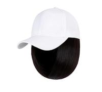 Chapeau avec Cheveux Attachés Perruque synthétique bob blanche/noire, bonnet de baseball ajustable, cheveux naturels, style, perruque courte ondulée