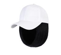 Chapeau avec Cheveux Attachés Perruque synthétique bob blanche/noire, bonnet de baseball ajustable, cheveux naturels, style, perruque courte ondulée