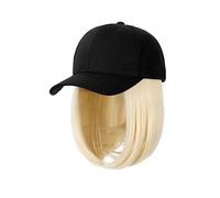 Chapeau avec Cheveux Attachés Perruque synthétique bob blanche/noire, bonnet de baseball ajustable, cheveux naturels, style, perruque courte ondulée
