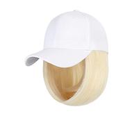 Chapeau avec Cheveux Attachés Perruque synthétique bob blanche/noire, bonnet de baseball ajustable, cheveux naturels, style, perruque courte ondulée