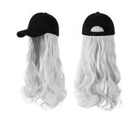 Chapeau avec Cheveux Attachés Perruque synthétique, bonnet de baseball avec extensions cheveux, perruque naturelle, ajustable for femmes, longs et ondulés