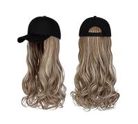 Chapeau avec Cheveux Attachés Perruque synthétique, bonnet de baseball avec extensions cheveux, perruque naturelle, ajustable for femmes, longs et ondulés