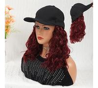 Chapeau avec Cheveux Attachés Perruque synthétique longue ondulée, style casquette de baseball, avec extensions cheveux, blond clair, ajustable, for femmes