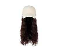 Chapeau avec Cheveux Attachés Perruque synthétique ondulée longue et bouclée for femme, bonnet amovible, noire, marron ou grise, idéale for l'hiver. Bonnet inclus