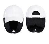Chapeau avec Cheveux Casquette de Baseball Perruque Chapeau Synthétique avec Cheveux Naturellement Perruques Bobo Réglable Femmes