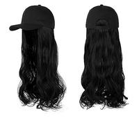 Chapeau avec Cheveux Longue perruque synthétique ondulée casquette de baseball avec extensions cheveux chapeau perruques os naturel noir connecter réglable for les femmes