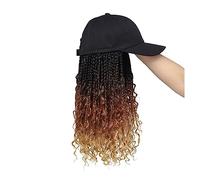 Chapeau avec Cheveux Perruque de casquette Baseball tressée, Extensions cheveux avec chapeaux, perruque synthétique noire bouclée for femmes