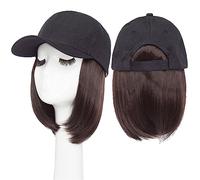 Chapeau avec Cheveux Synthétique 6 pouces Baseball Perruque Bob Chapeau Noir Perruques Cap avec Cheveux Connecter Naturellement Casquette De Réglable