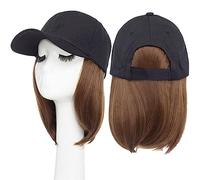 Chapeau avec Cheveux Synthétique 6 pouces Baseball Perruque Bob Chapeau Noir Perruques Cap avec Cheveux Connecter Naturellement Casquette De Réglable