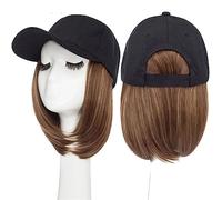 Chapeau avec Cheveux Synthétique 6 pouces Baseball Perruque Bob Chapeau Noir Perruques Cap avec Cheveux Connecter Naturellement Casquette De Réglable