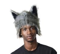 Chapeau avec oreilles de loup pour adultes et adolescents - Unisexe - Pour cosplay, fête costumée - Chapeau en peluche chaude pour activités d'hiver, bal masqué, événement - Casque à rabat sur le