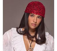 Chapeau Baotou féminin petit, tissé à la main, avec des sequins rouges et un design ajouré Taille UniqueGéométrique,UnicolorePolyester