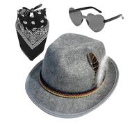 Chapeau bavarois, chapeau alpin | 1 ensemble Fedora Chapeau pour la fête de la bière avec foulard, lunettes, chapeau de chasseur allemand non tissé, chapeau bavarois allemand adulte pour cosplay