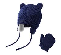 Chapeau bébé mignon ours en bas âge à l'oreille chaude pour l'automne hiver 2pcs bleu marine