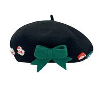 Chapeau Béret de Noël à nœud pour Enfant Bonnet Français en Laine Automne Hiver Chapeau de Peintre Mignon Chaud pour Filles Cadeau de Noël 54-56 cm