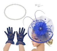 Chapeau bibi à fleurs avec collier et gants pour cocktail, événement, jeu de rôle, accessoires de costume Charleston